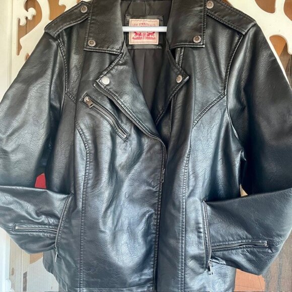 SALE Women's Levi Strauss Black Faux Leather Moto Jacket Coat Plus 3x - Picture 1 of 8